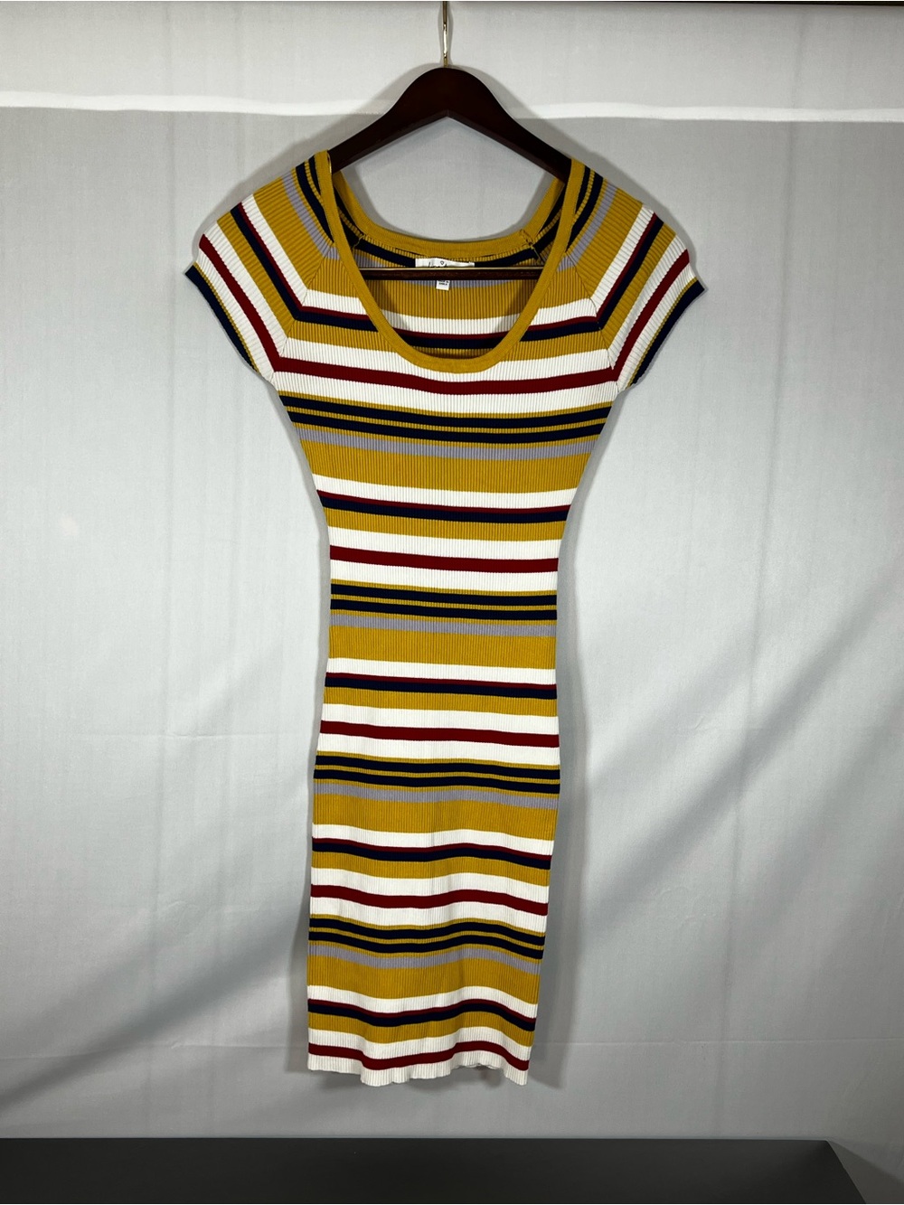 Love Tree Striped Ribbed Mini Dress in Mustard, White, Black & Burgundy